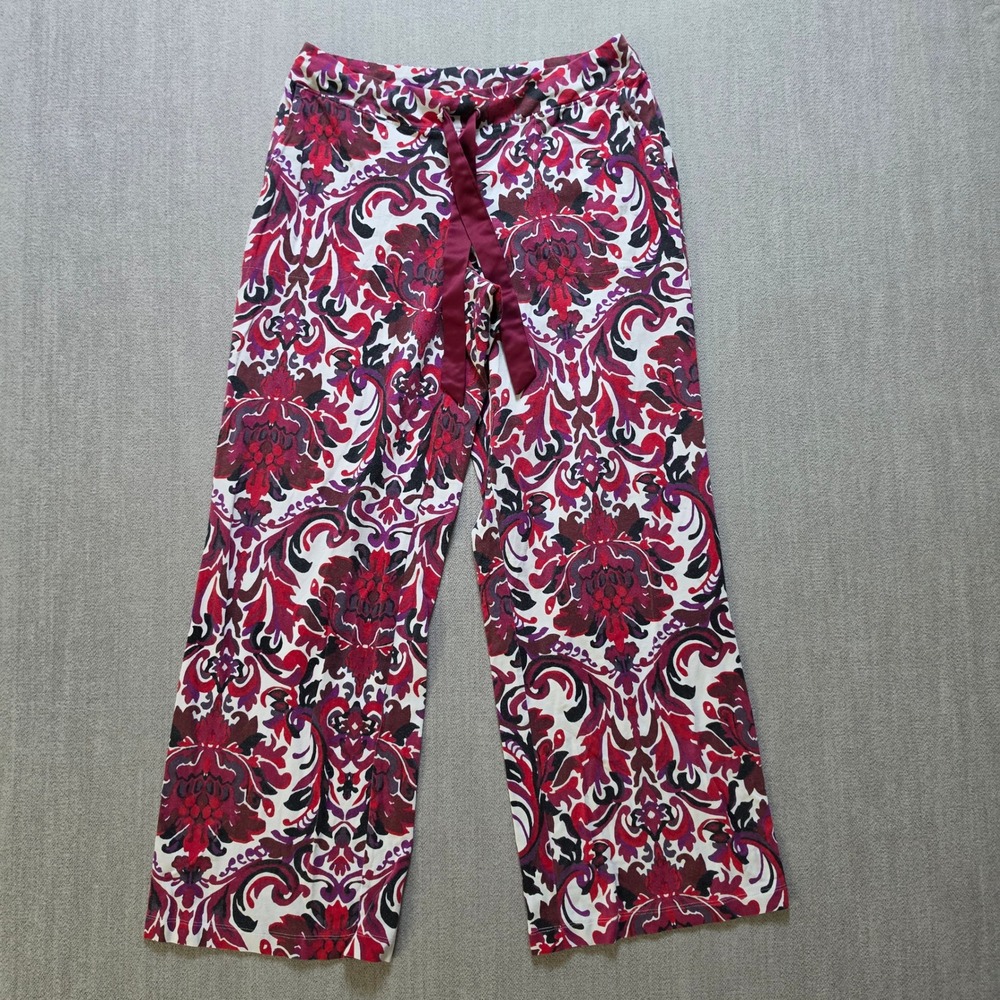 Soma Pajama Pants Womens Medium Red Damask Floral Modal Blend Wide Leg Lounge